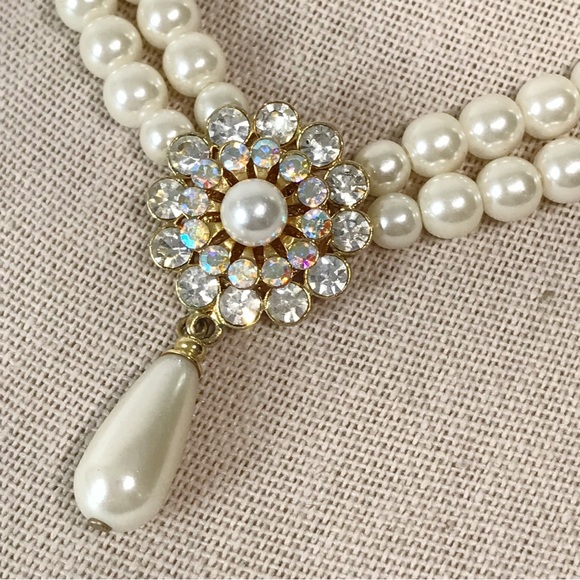 Vintage Signed 6mm Glass Faux Pearl Multi Strand Victorian Necklace Estate Pear - Picture 7 of 14